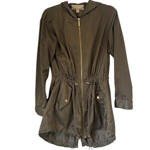 Michael Kors Hooded Lightweight Anorak Jacket Drop Hem Cinch Waist xs